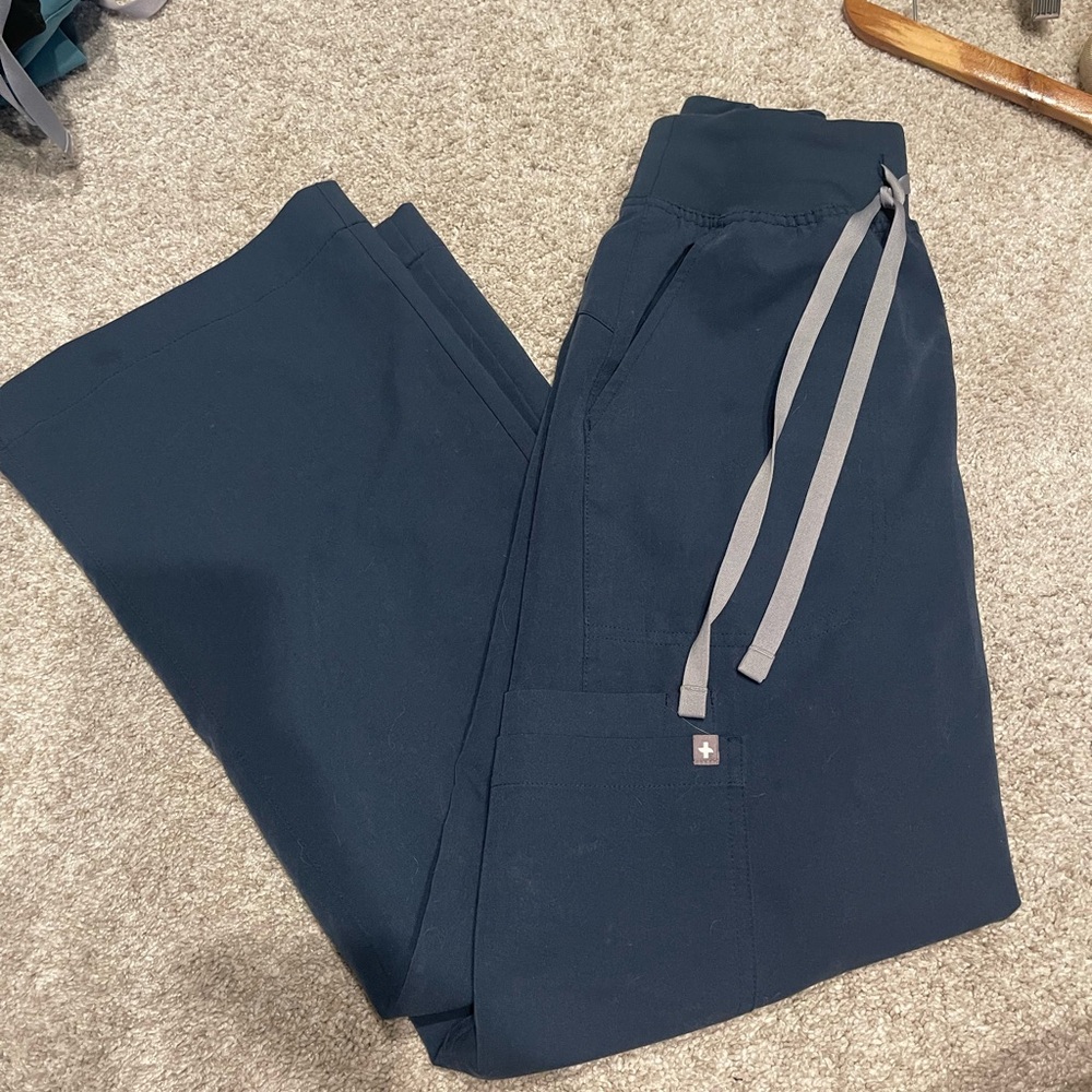 High Waisted Isabel Wide Leg Scrub Pants Dark Harbor extra small petite